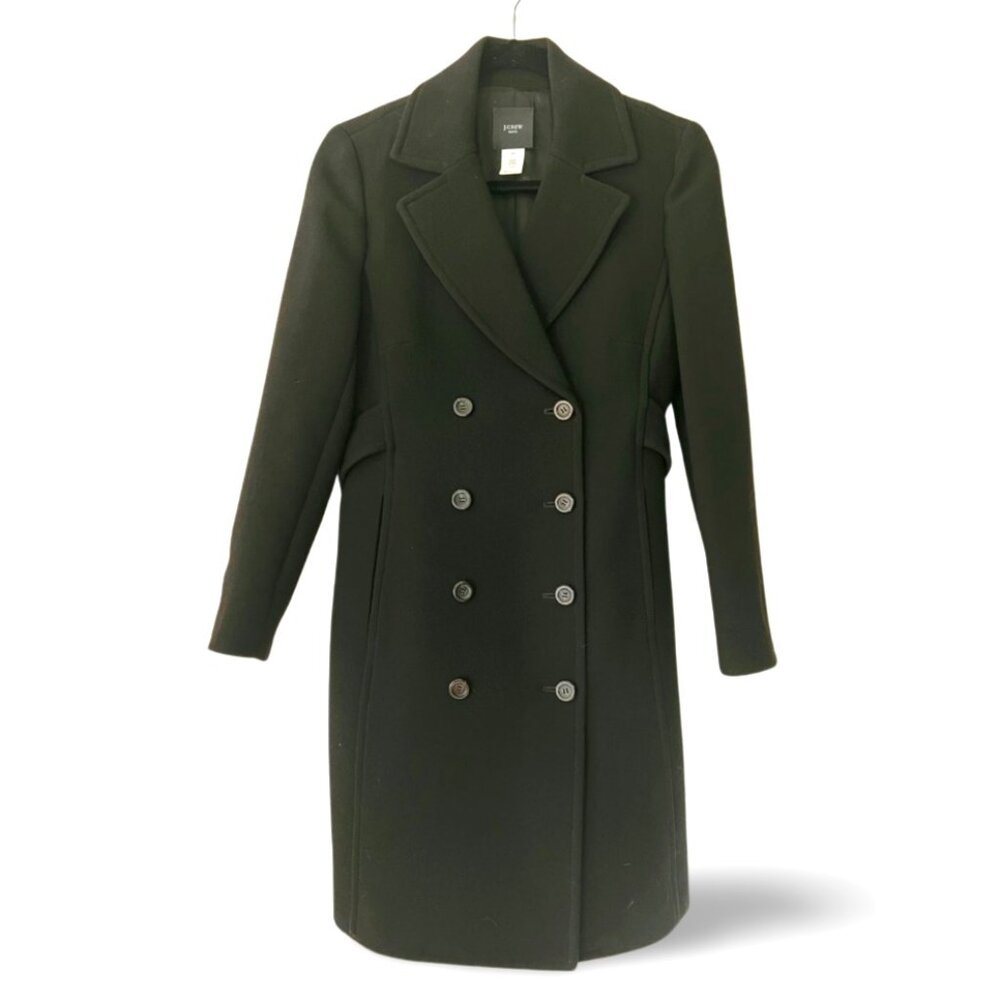 J. Crew Classic Double Breasted Wool Blend  Long Top Coat Size Petite 4 - 4P